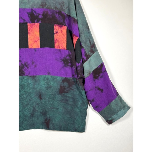 Beth Nash Silk Blouse XS Green Purple Tie Dye Patchwork Artsy Oversized Top - Picture 9 of 16